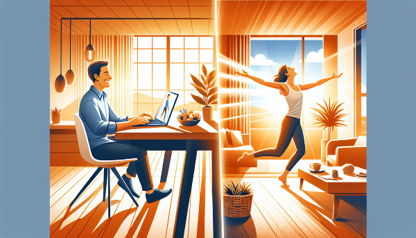 Ilustração do Empreendedor Digital com Flexibilidade de Tempo em Home Office.