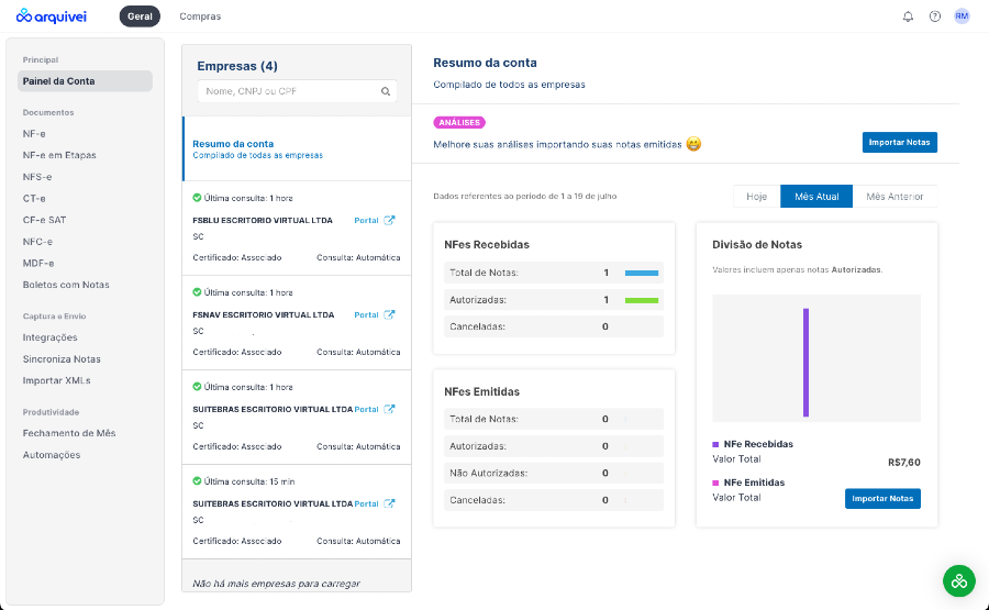 Design e Interface amigável e moderna do Arquivei