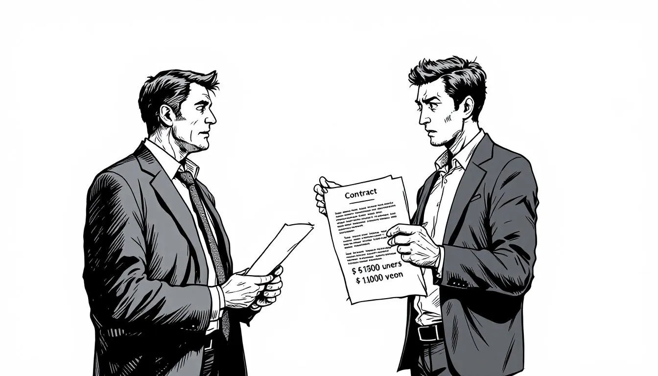 Imagem de homens falando sobre contrato.