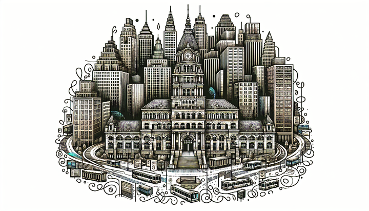 Ilustração de Cidade com Prédios e uma Prefeitura