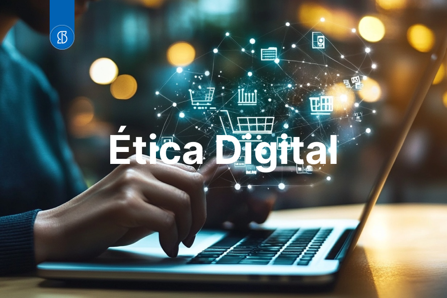 Pessoa utilizando um computador com ética digial.